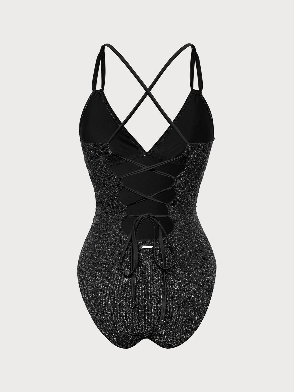 Black Lurex V-Neck One Piece Swimwear