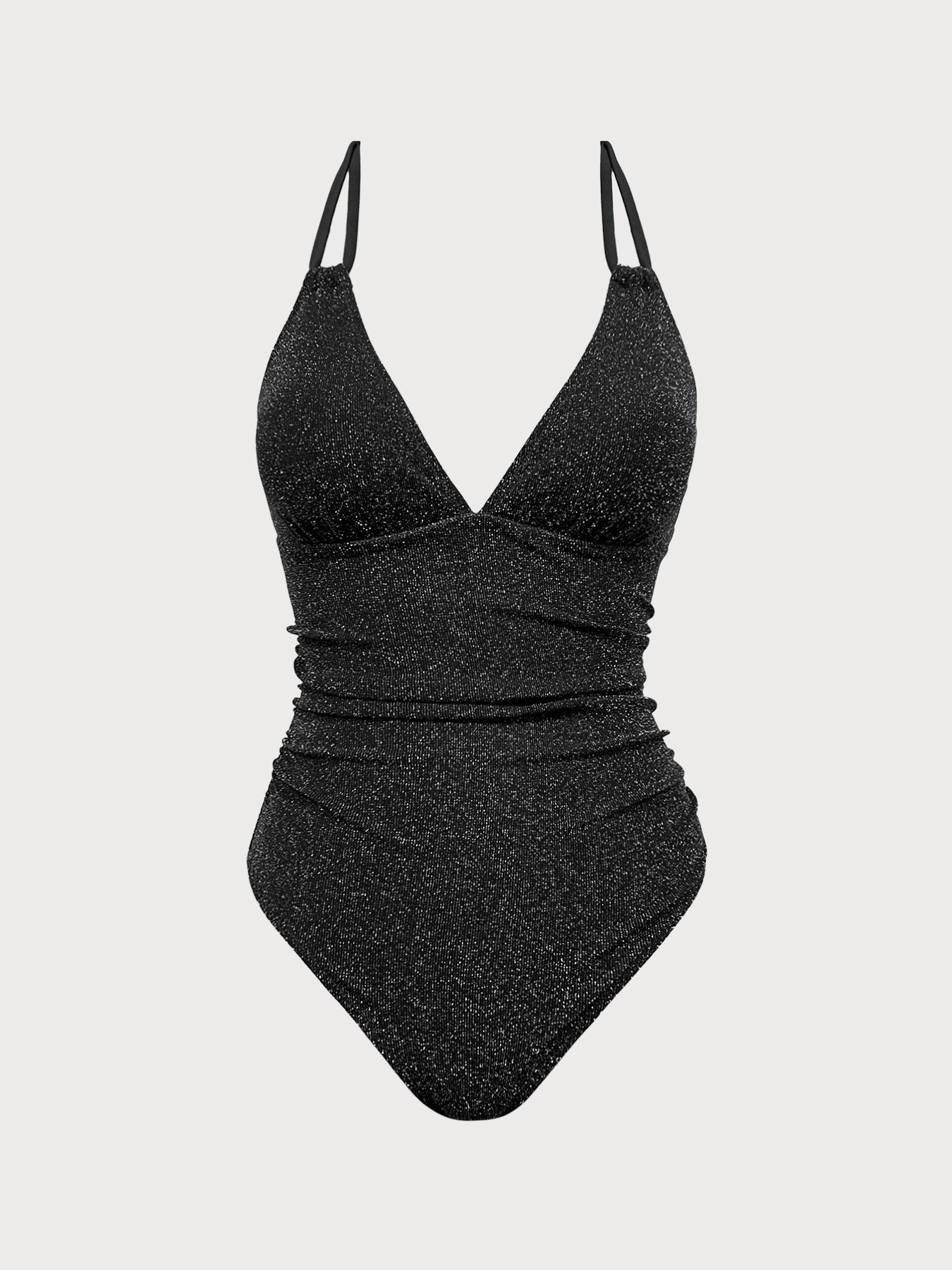 Black Lurex V-Neck One Piece Swimwear