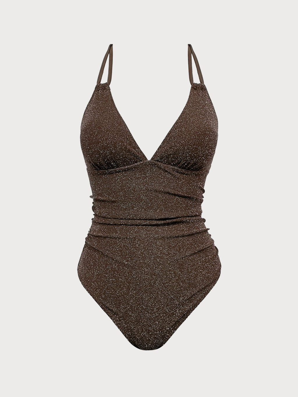 Dark Coffee Lurex V-Neck One Piece Swimwear