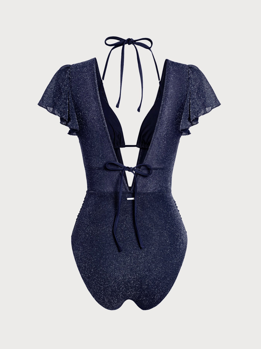 Blue Lurex V Neck Tie One-Piece Swimsuit