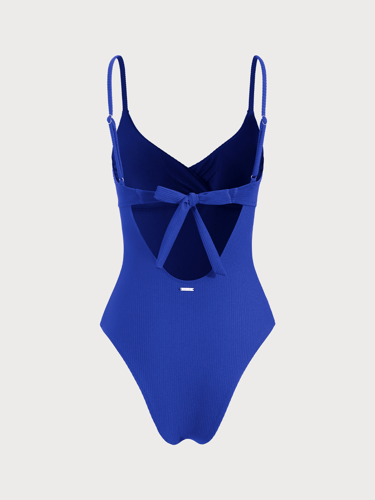 Blue Ribbed Twist Knot One-Piece Swimsuit
