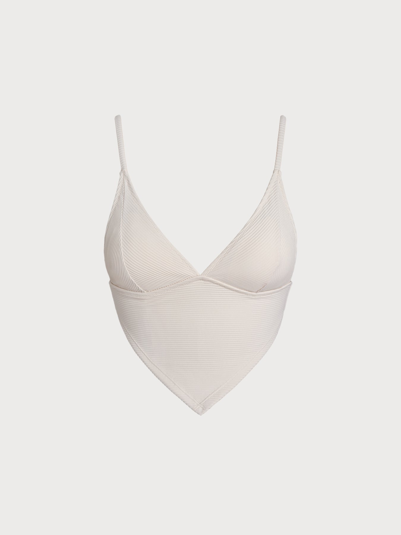 Off White Ribbed Handkerchief Hem Tankini Top