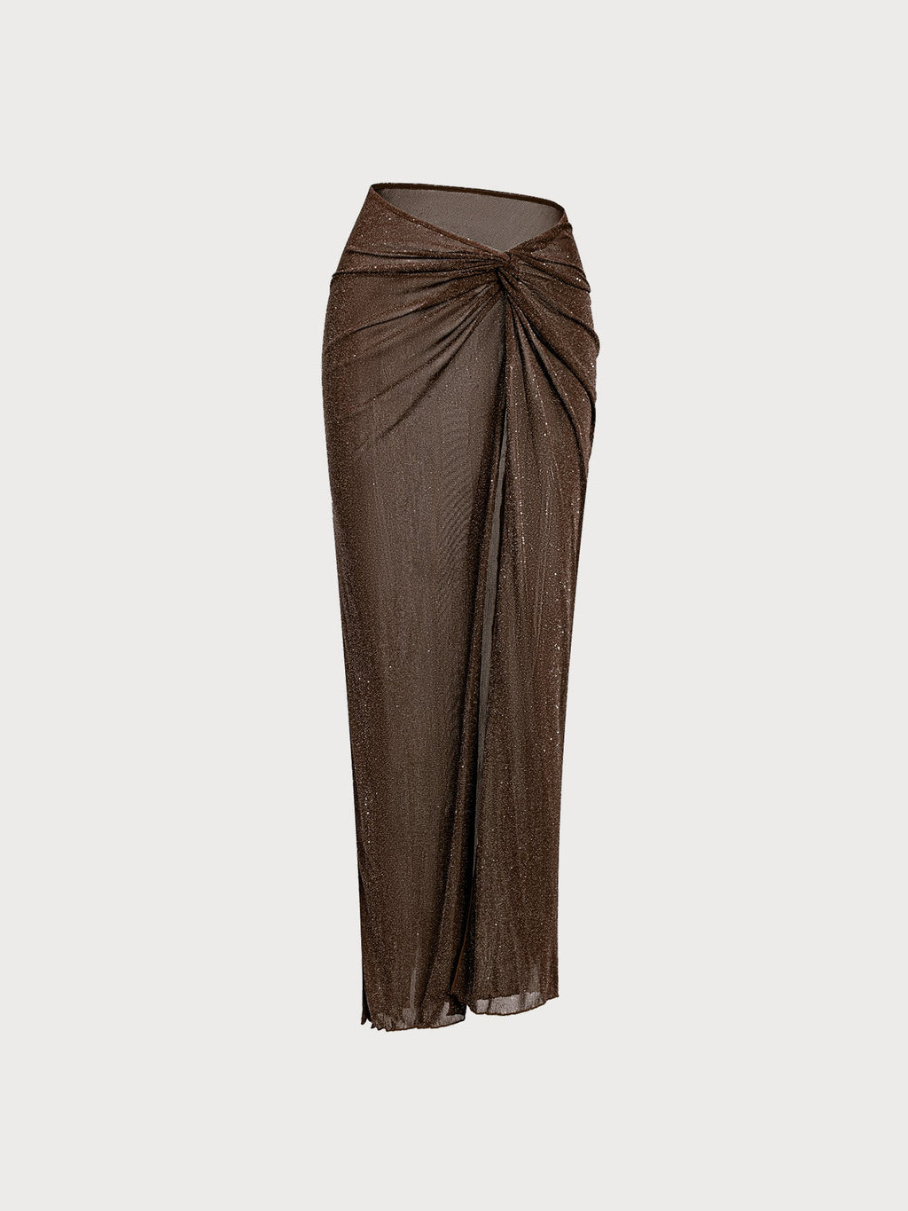 Dark Coffee Lurex Wrap Cover-Up Midi Skirt