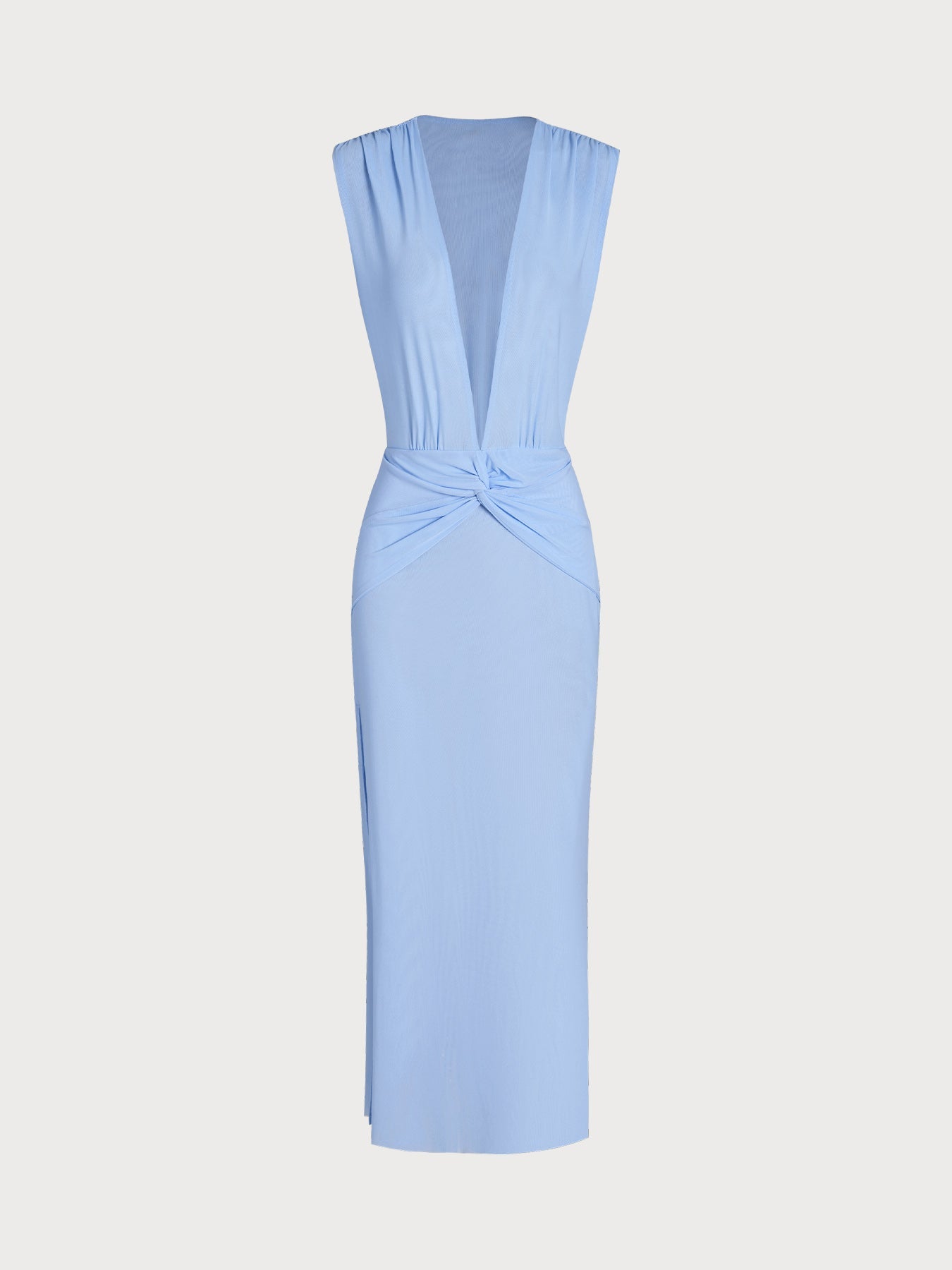 Blue Deep V-Neck Knotted Mesh Cover-up Dress