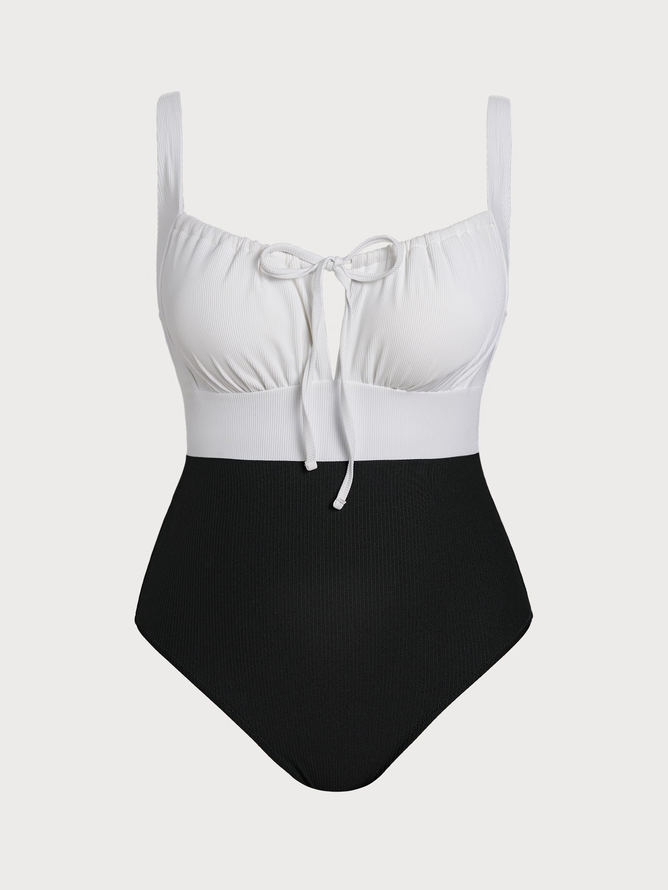 Black Contrast Strap Tie Plus Size One-Piece Swimsuit