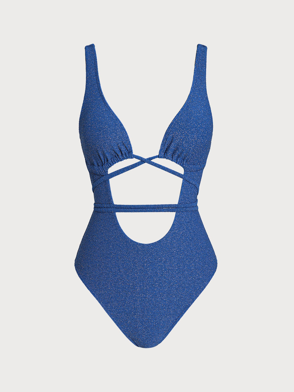 Blue Lurex Cutout-Front One Piece Swimwear