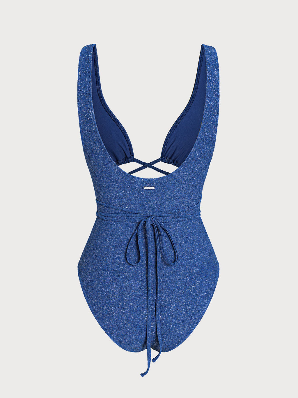 Blue Lurex Cutout-Front One Piece Swimwear