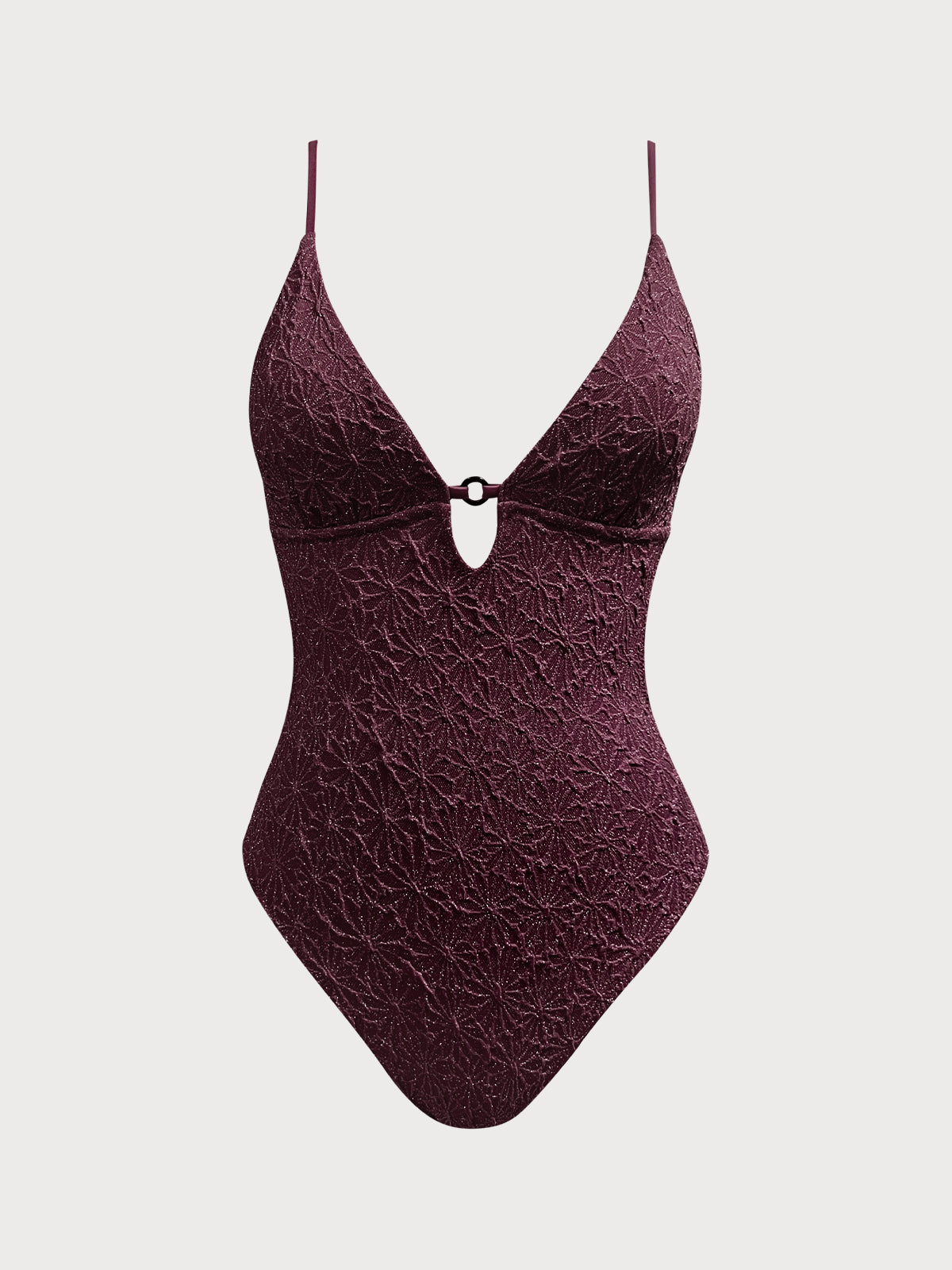 Dark Coffee Textured Cutout One-Piece Swimwear