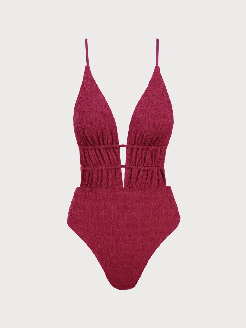 Red Textured Plunge One-Piece Swimsuit