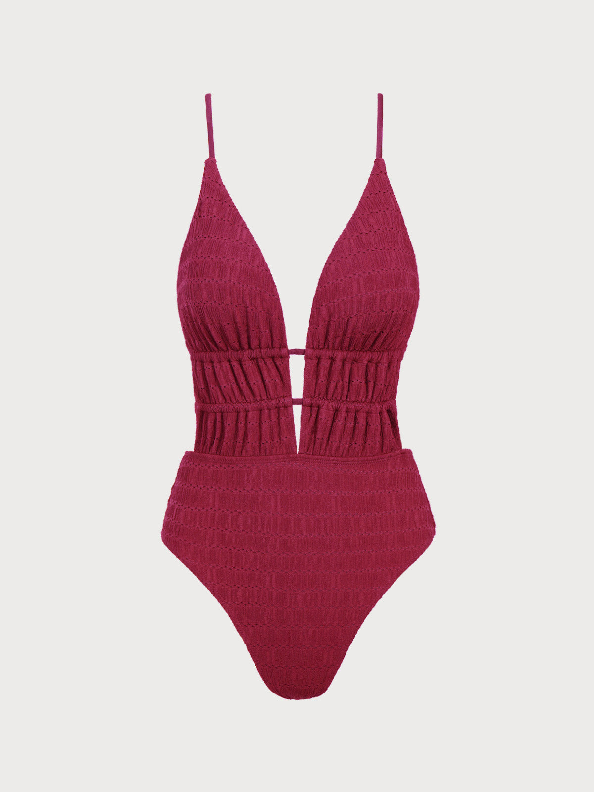 Red Textured Plunge One-Piece Swimsuit