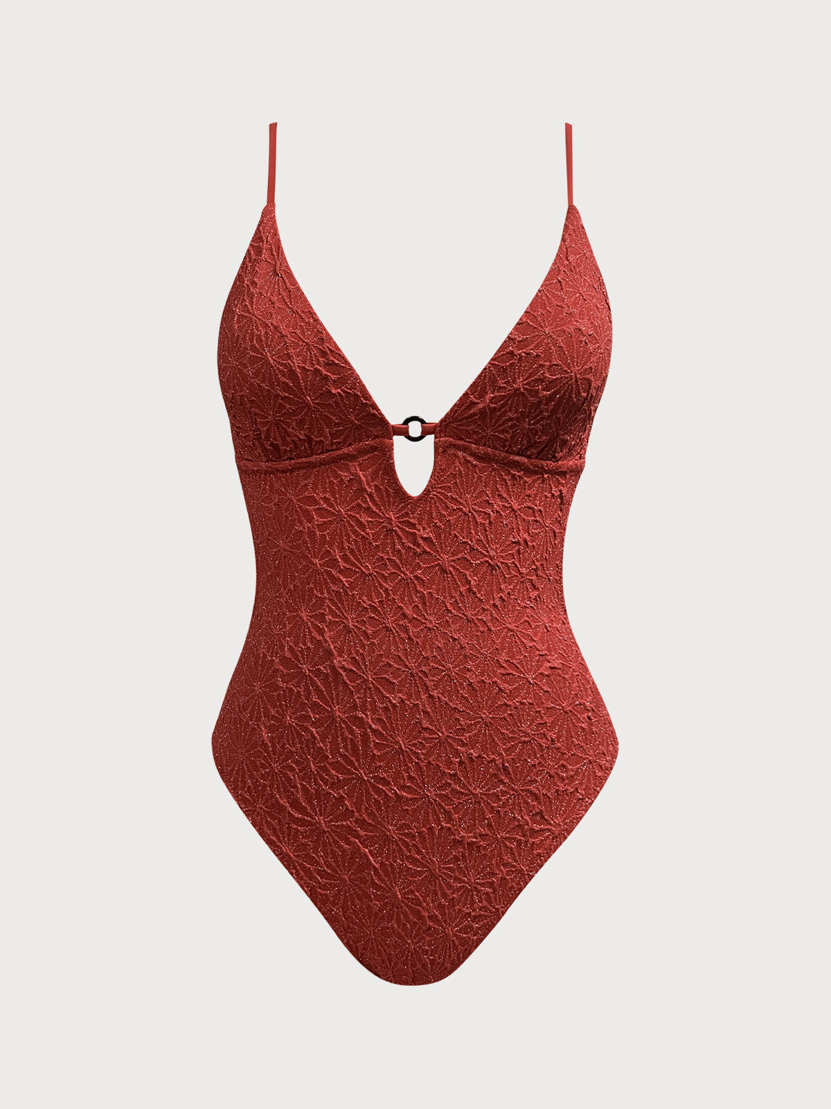 Orange Textured Cutout One-Piece Swimwear