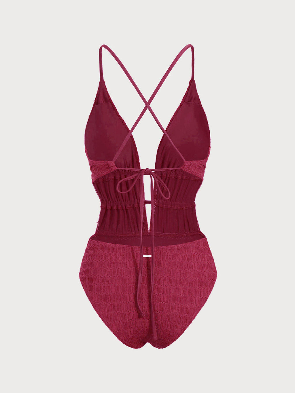 Red Textured Plunge One-Piece Swimsuit