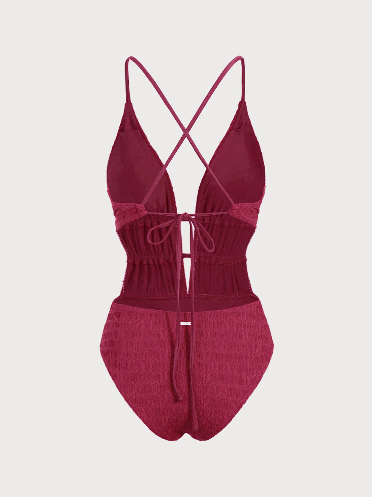 Red Textured Plunge One-Piece Swimsuit