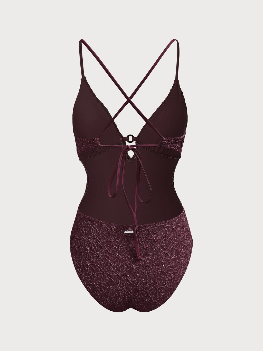 Dark Coffee Textured Cutout One-Piece Swimwear