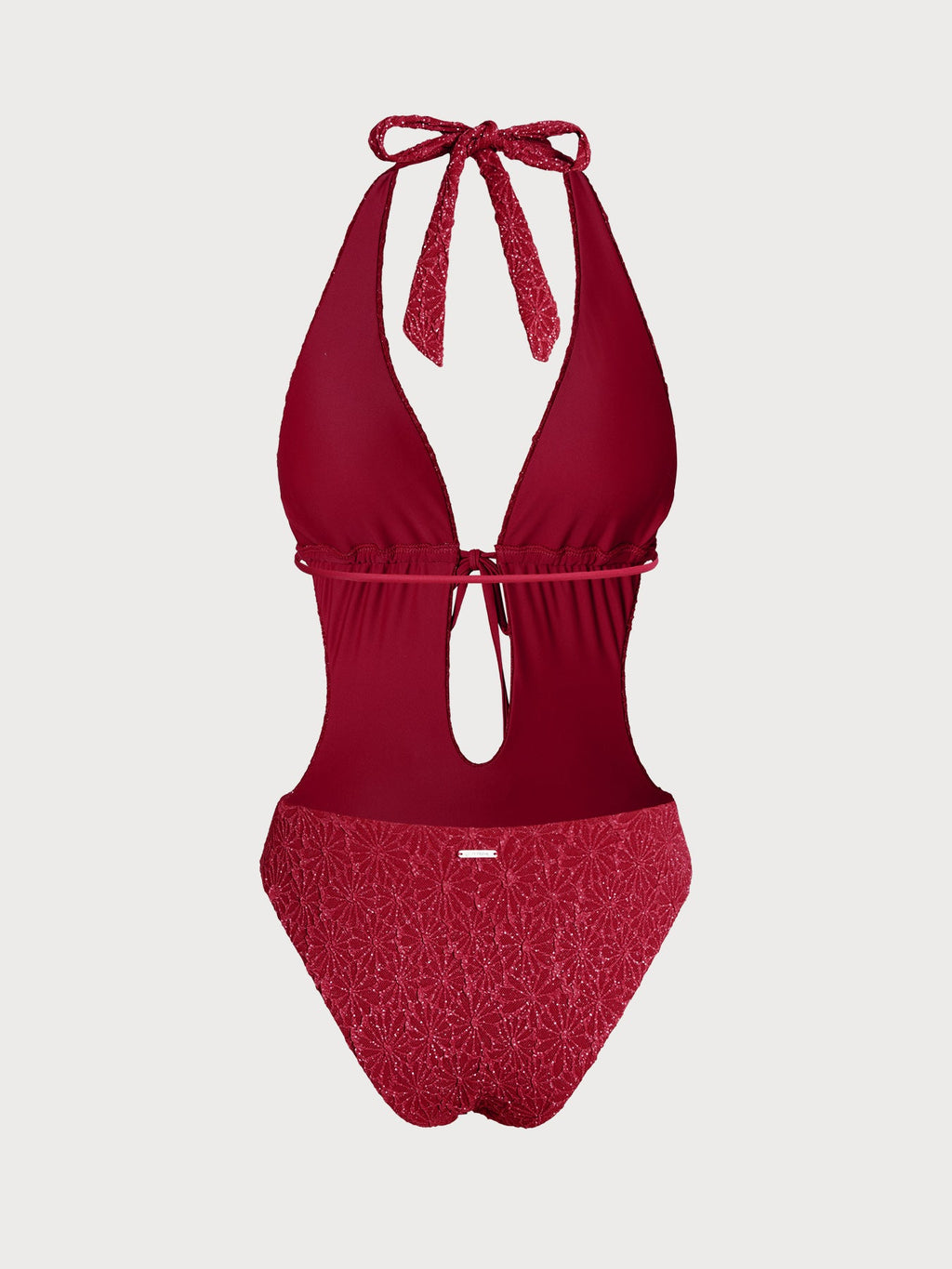 Wine Red Tie-Front Cutout One-Piece Swimsuit