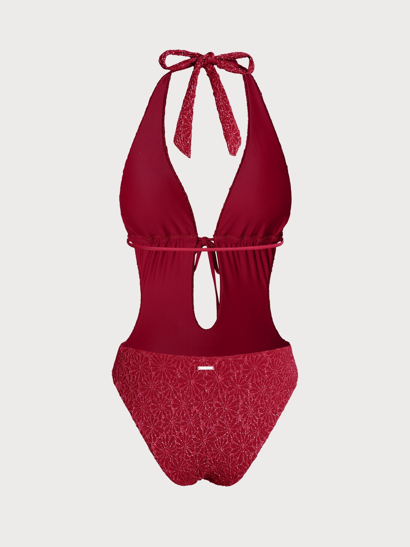 Wine Red Tie-Front Cutout One-Piece Swimsuit