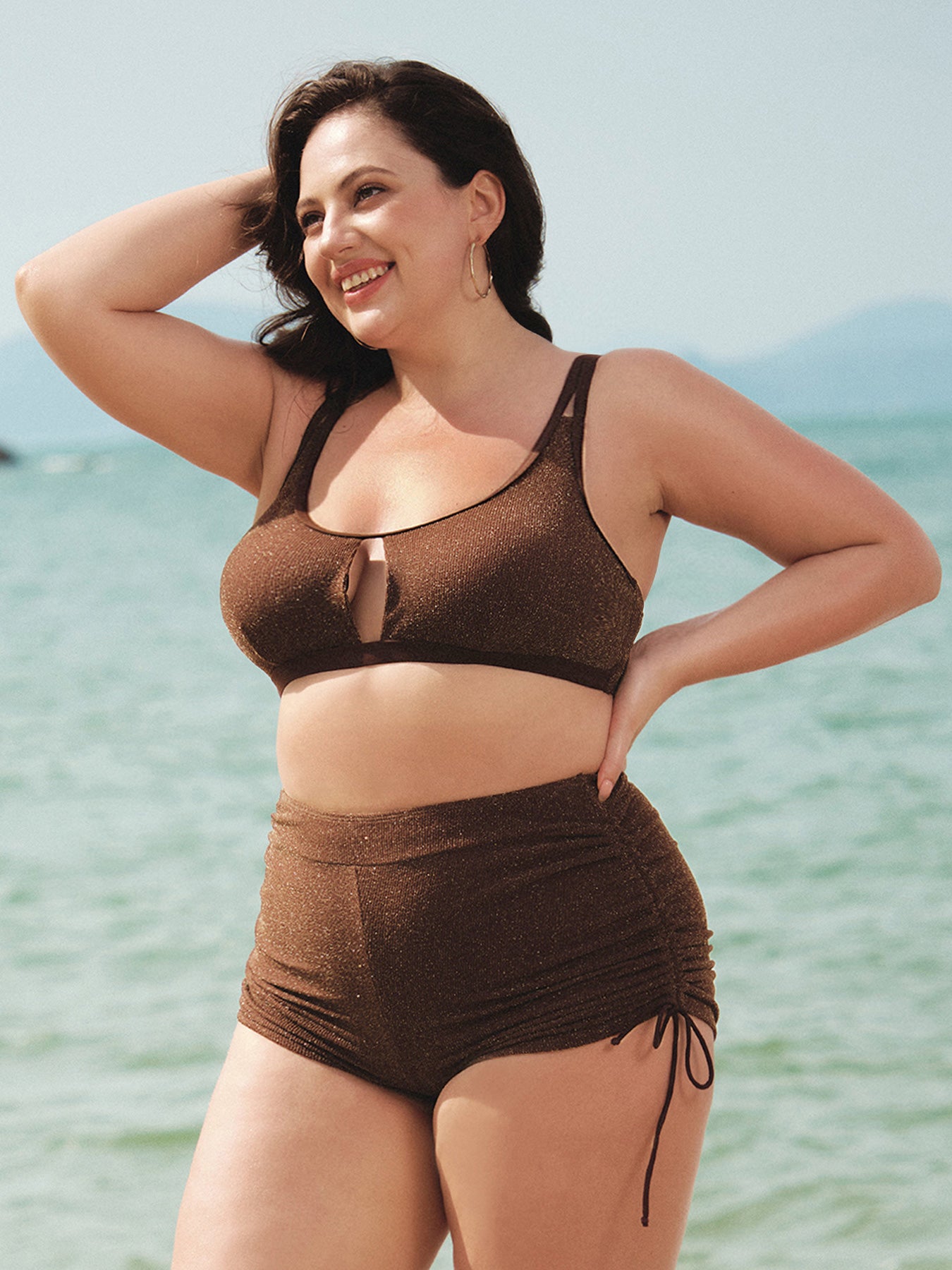 Dark Coffee Tie Plus Size Tankini Bottom