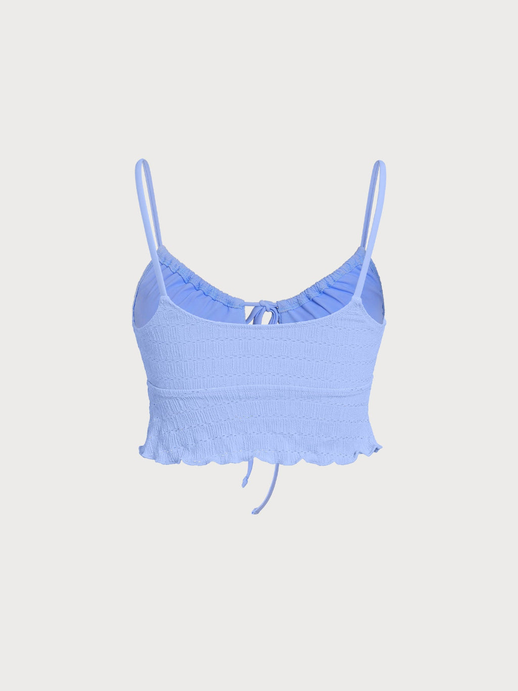 Light Blue Textured Ruffled Tankini Top