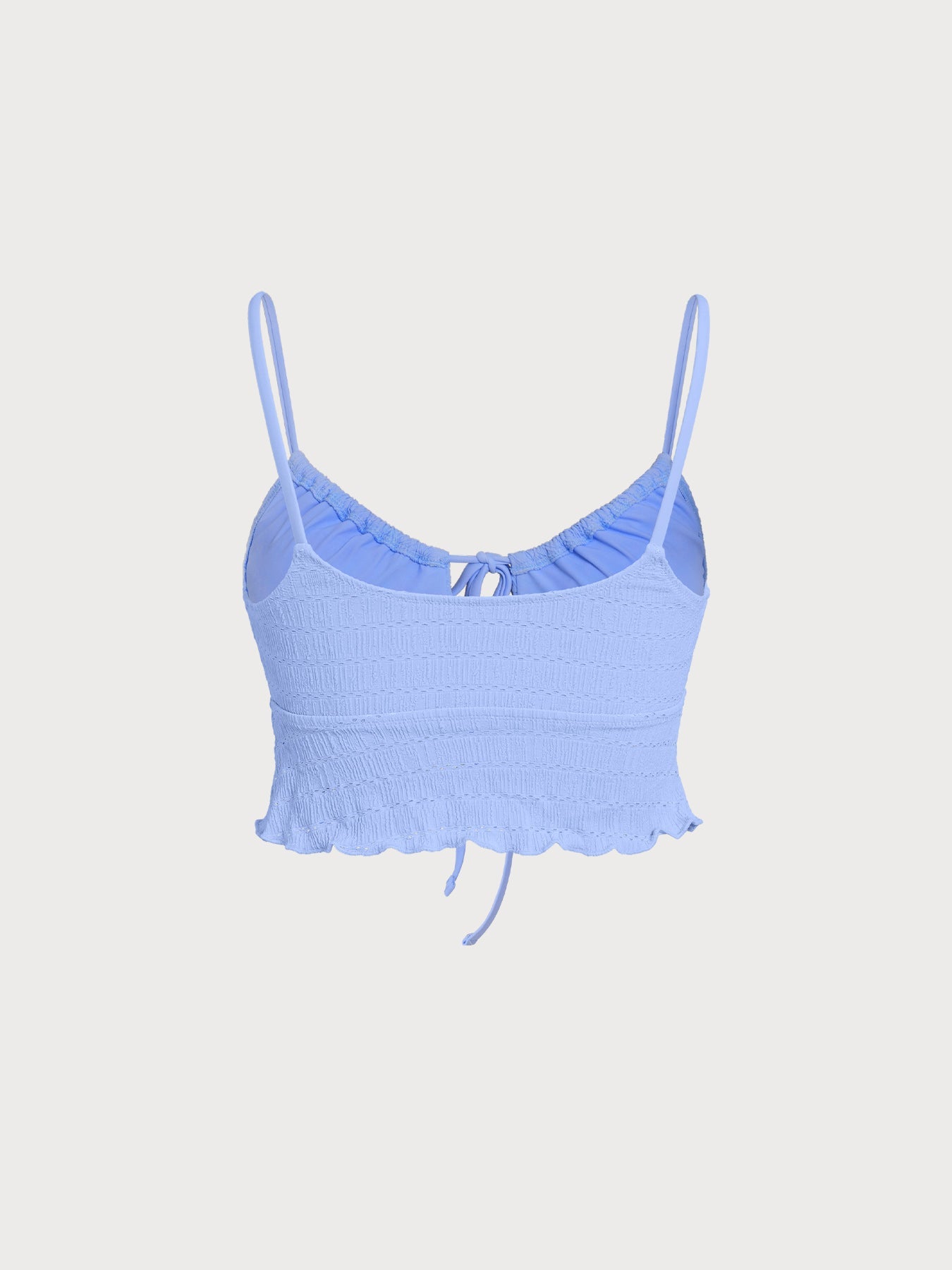Light Blue Textured Ruffled Tankini Top