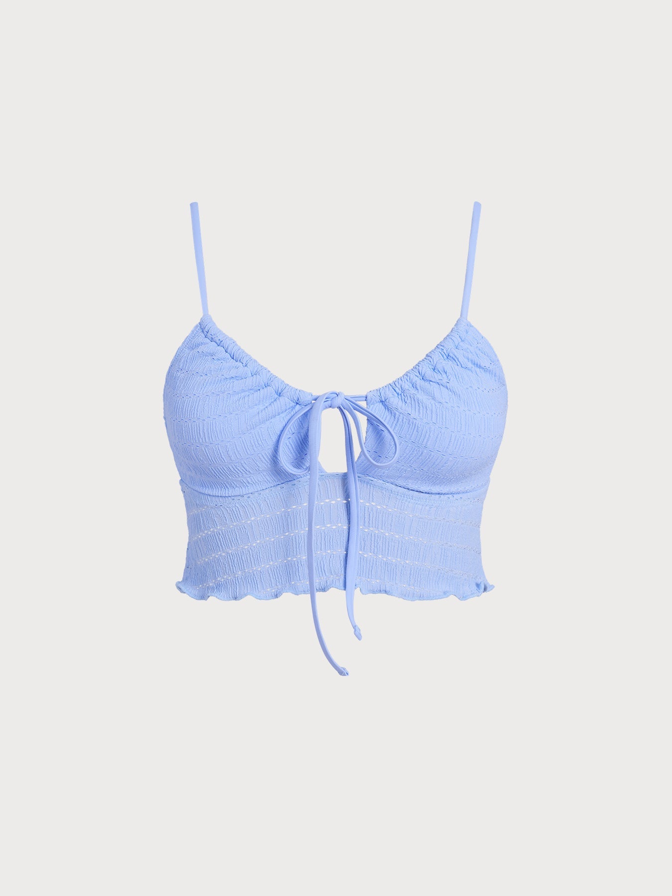 Light Blue Textured Ruffled Tankini Top