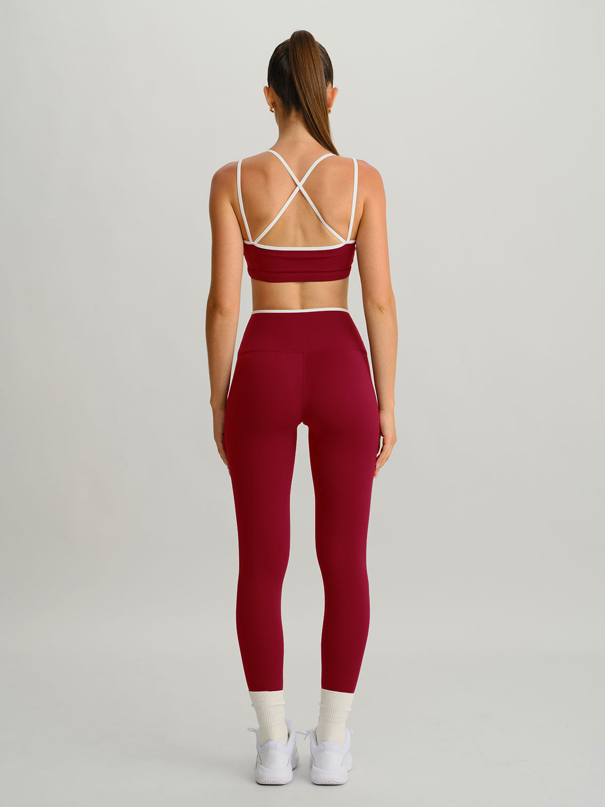 Wine Red High-Waisted Contrast Trim Leggings 25"