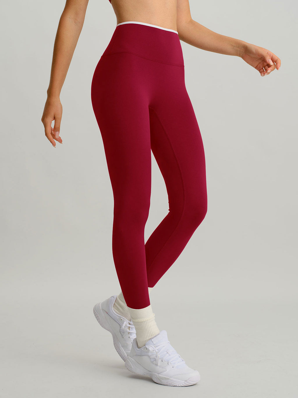 Wine Red High-Waisted Contrast Trim Leggings 25"