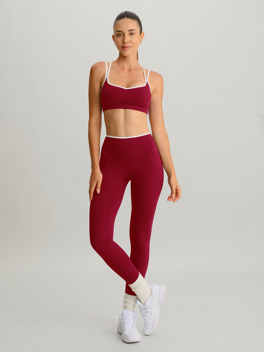Wine Red High-Waisted Contrast Trim Leggings 25"