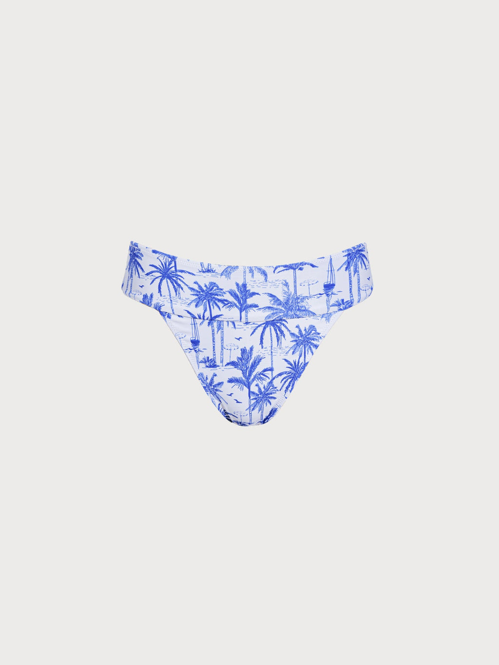 Blue Print Textured Natural Waisted Bikini Bottom