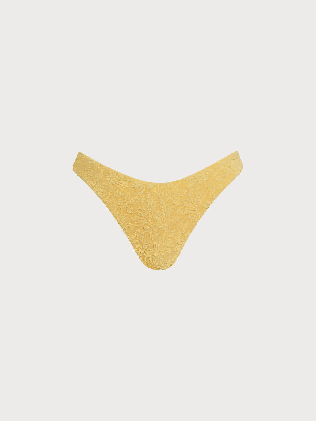 Yellow Textured Floral Bikini Bottom