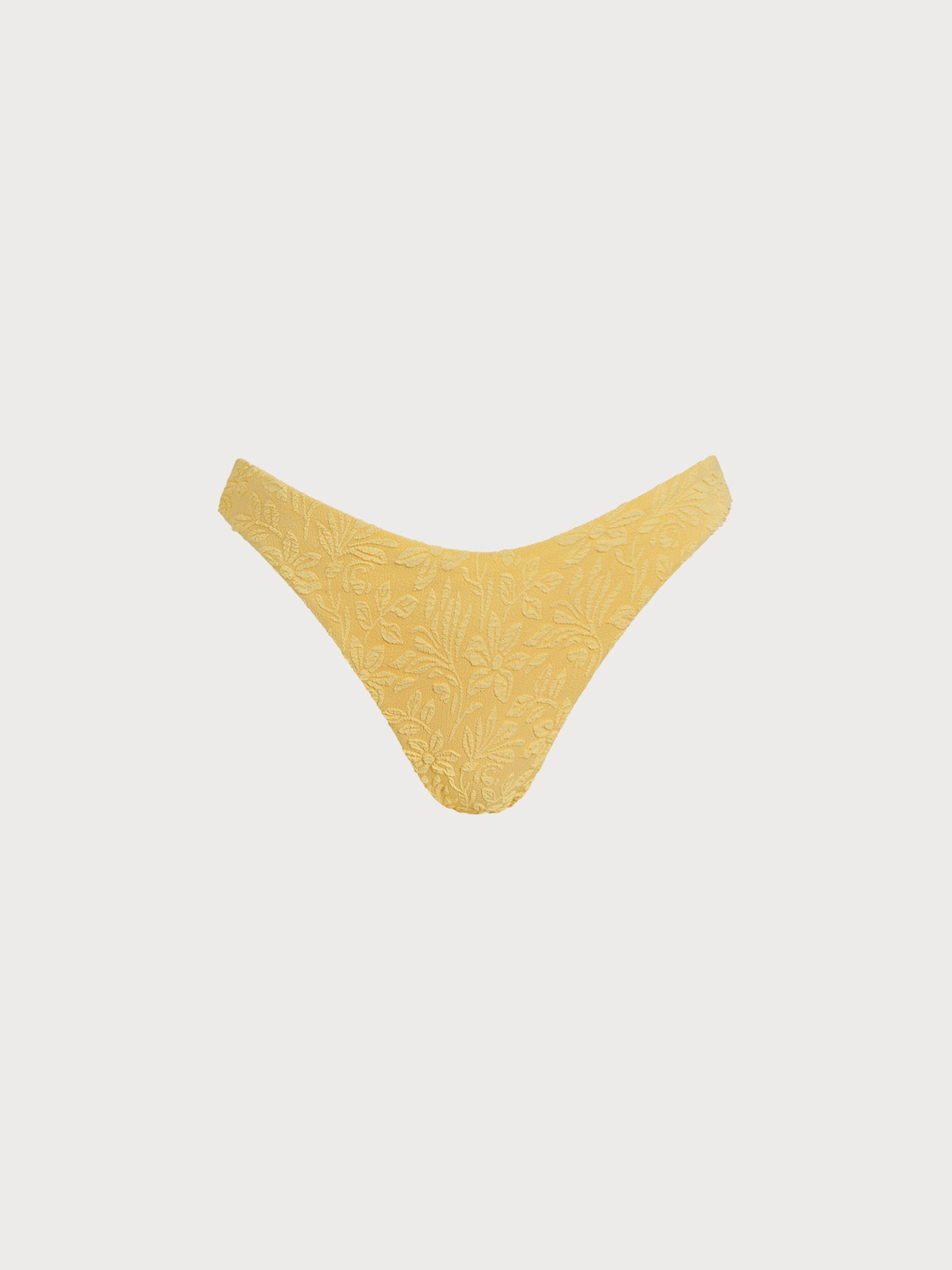 Yellow Textured Floral Bikini Bottom