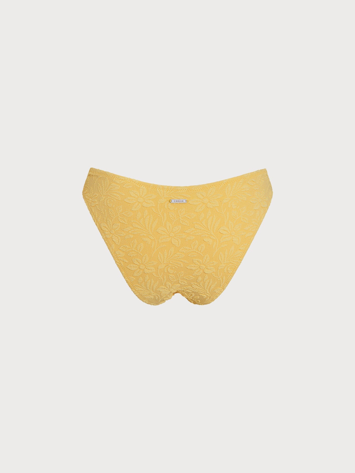 Yellow Textured Floral Bikini Bottom