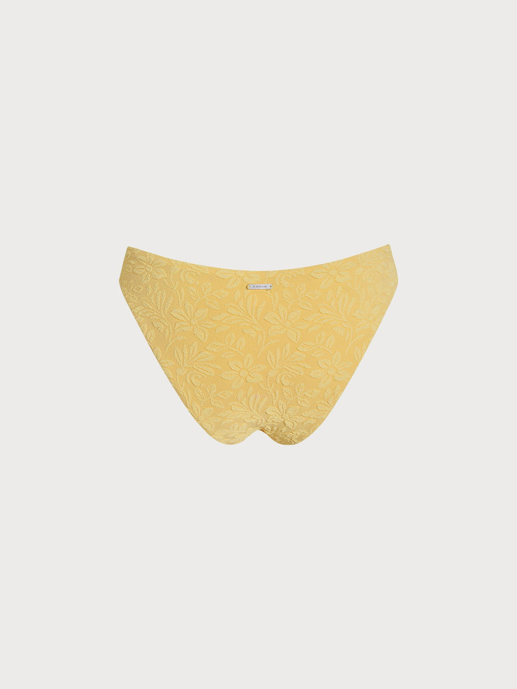 Yellow Textured Floral O-Ring Bikini Bottom