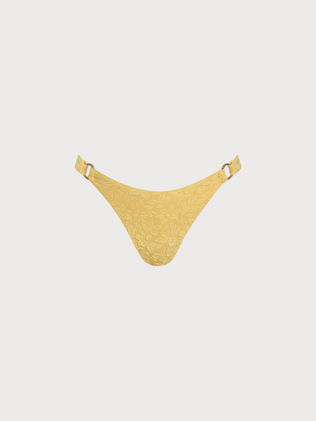 Yellow Textured Floral O-Ring Bikini Bottom