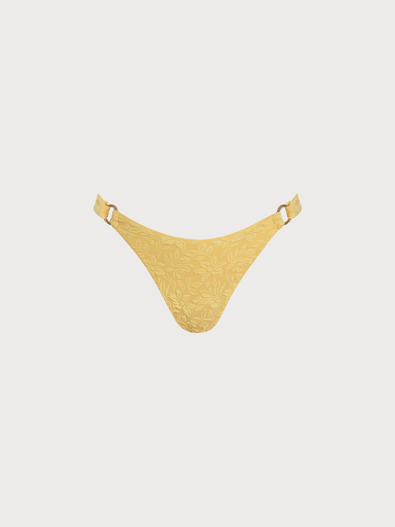 Yellow Textured Floral O-Ring Bikini Bottom