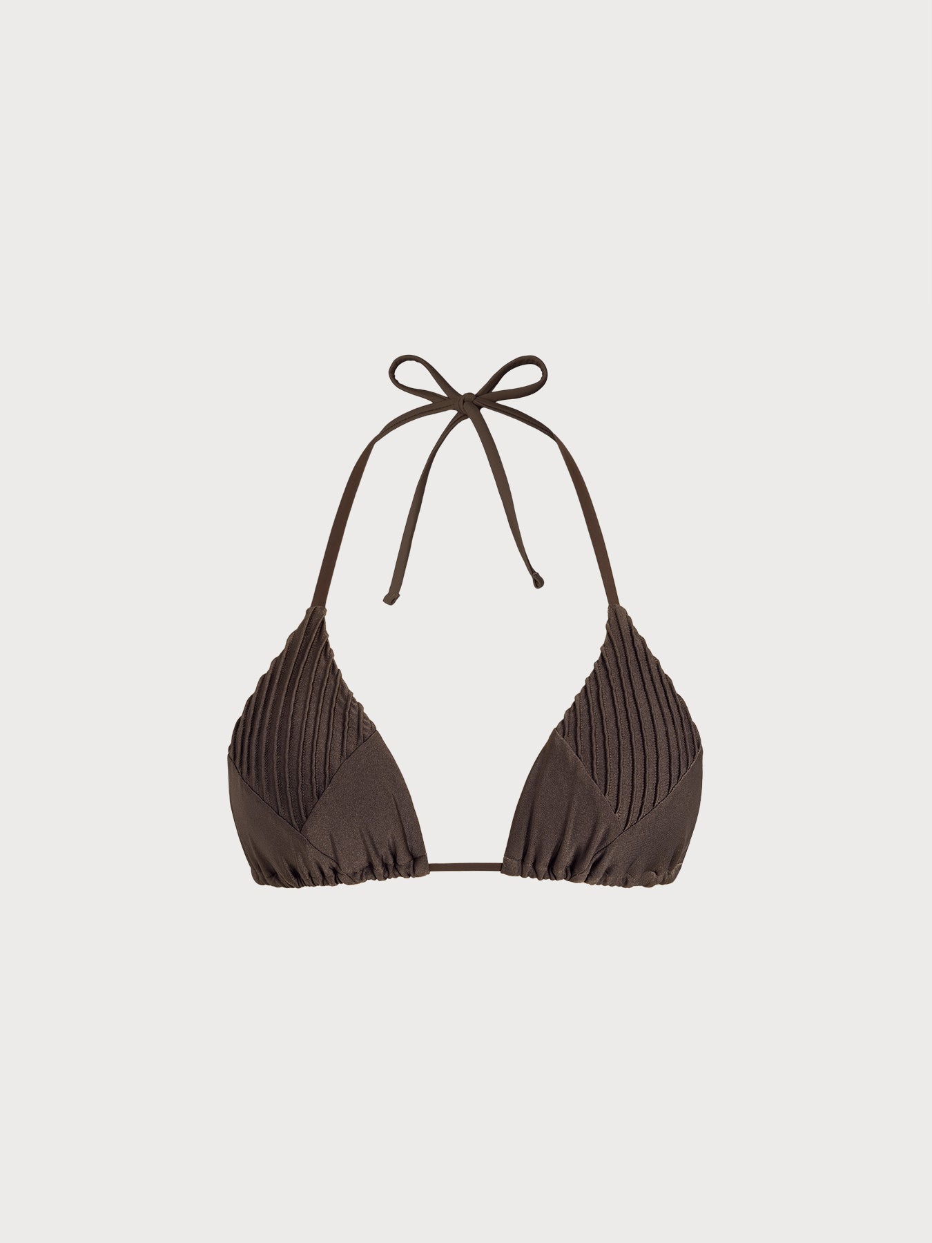 Dark Coffee Contrast Panel Halter Bikini Top