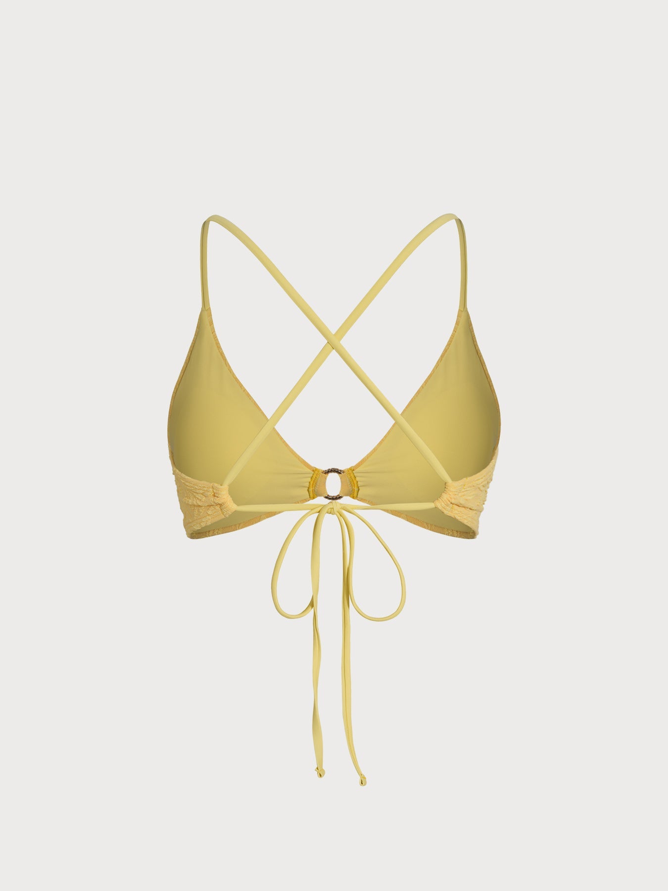 Yellow Textured Floral O-Ring Bikini Top