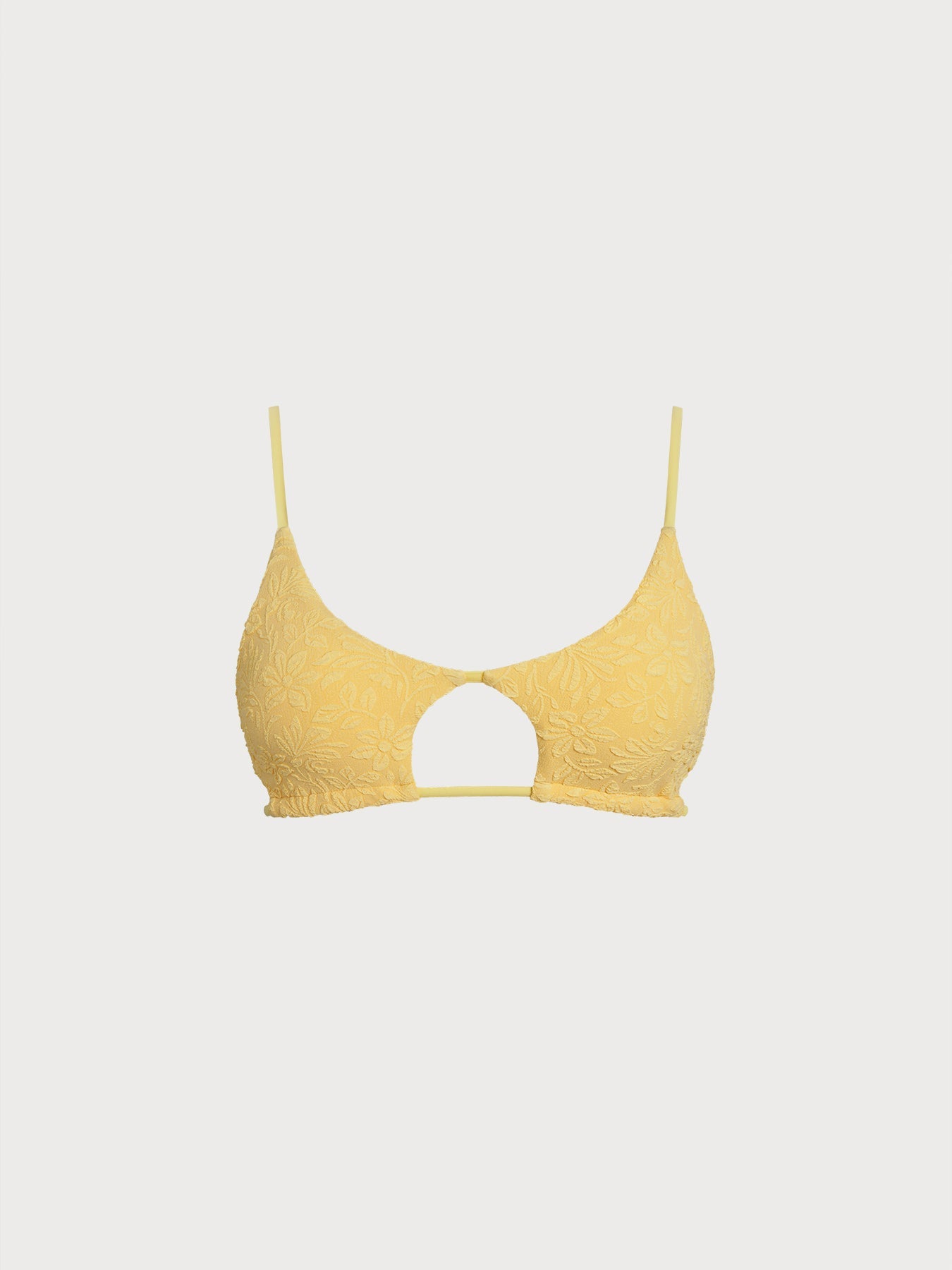 Yellow Textured Underboob Cutout Bikini Top
