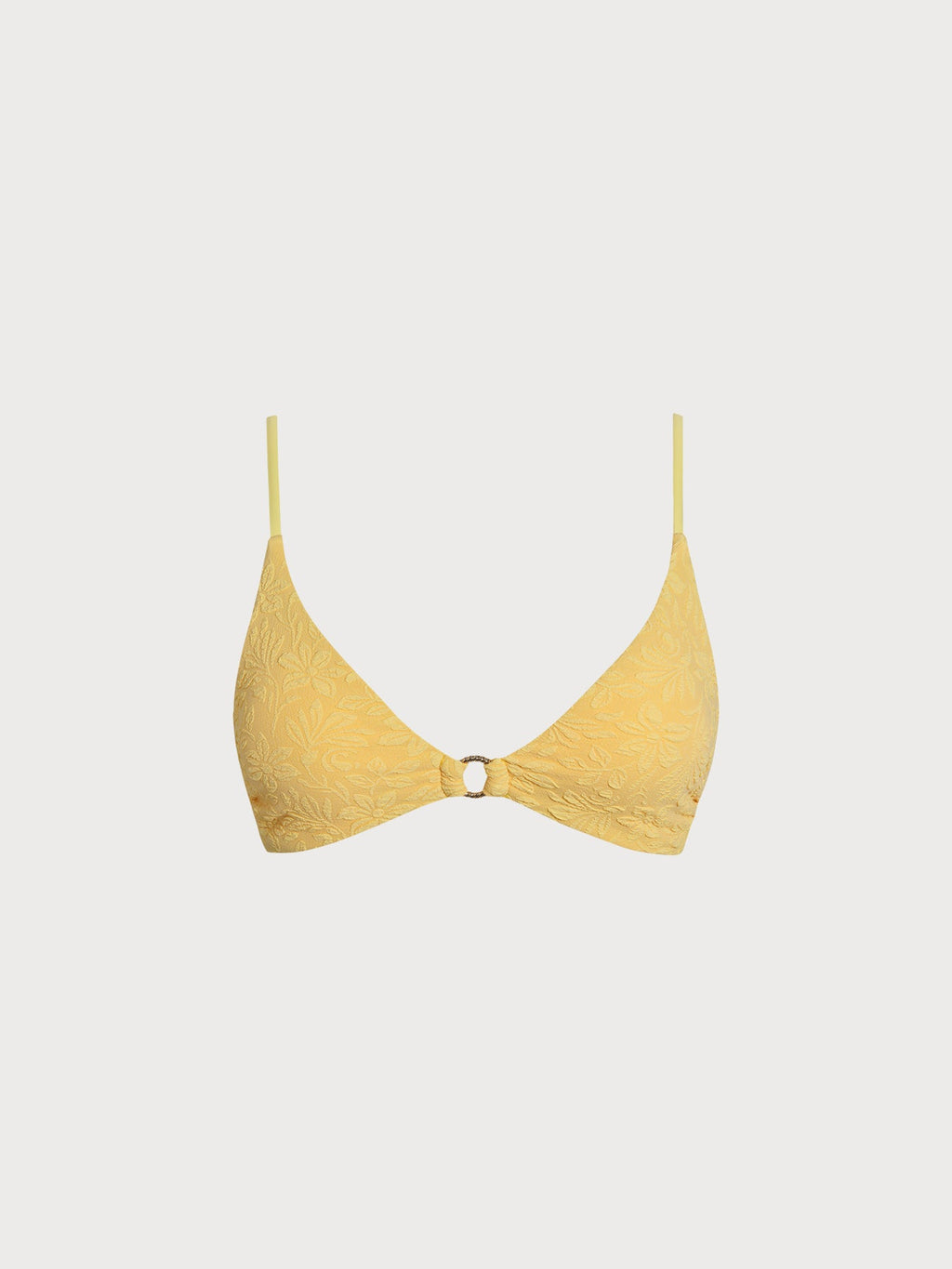 Yellow Textured Floral O-Ring Bikini Top