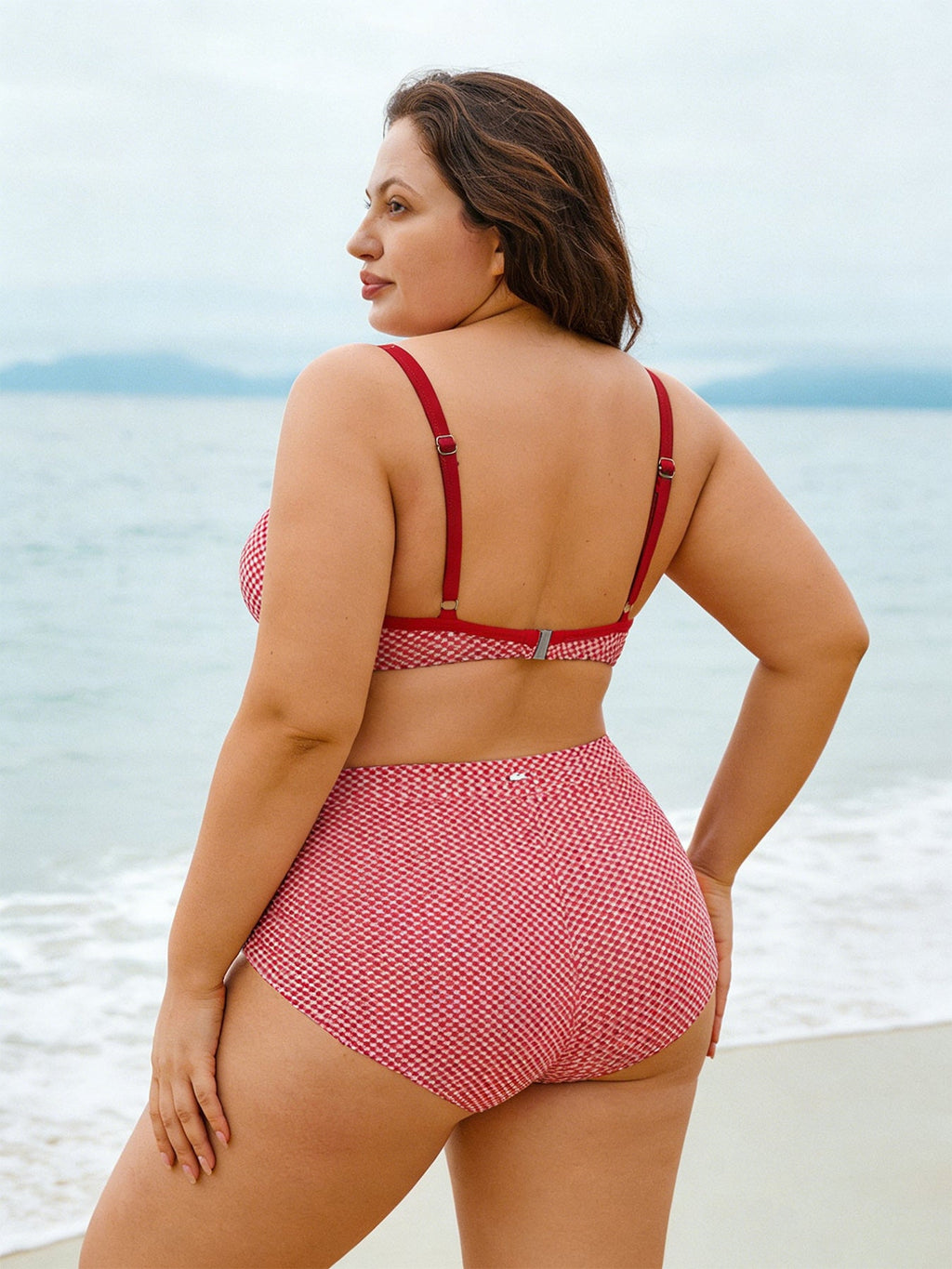 Red Gingham Plus Size Full Coverage Swim Shorts