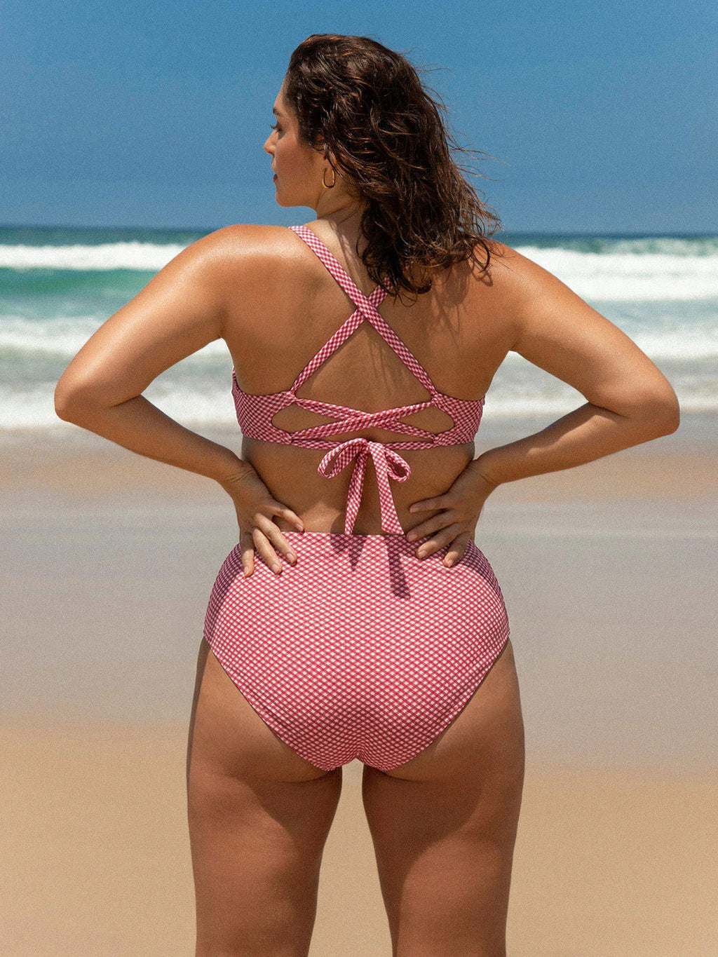 Red Gingham Plus Size Bikini Top