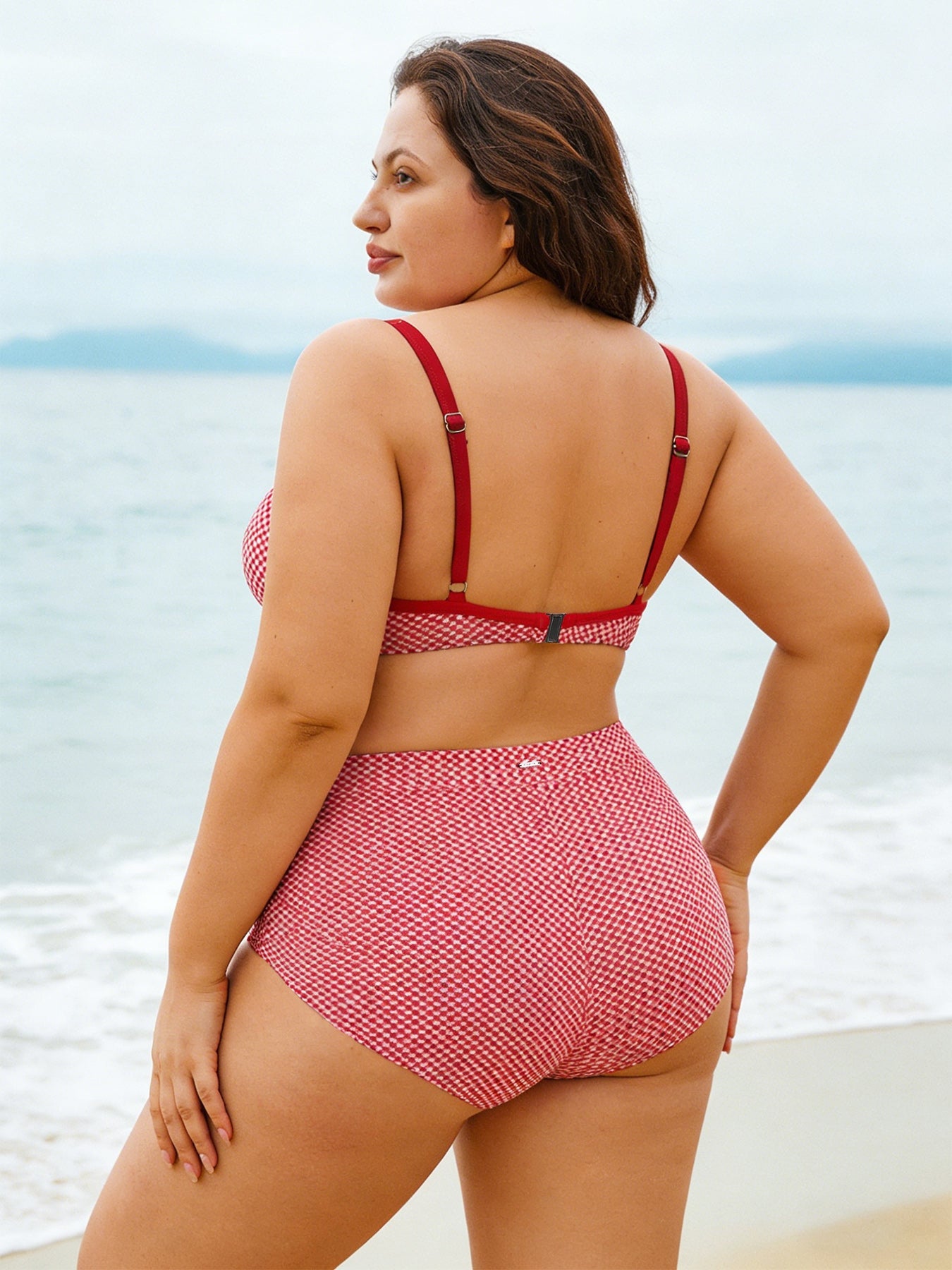 Red Gingham Underwire Plus Size Bikini Top