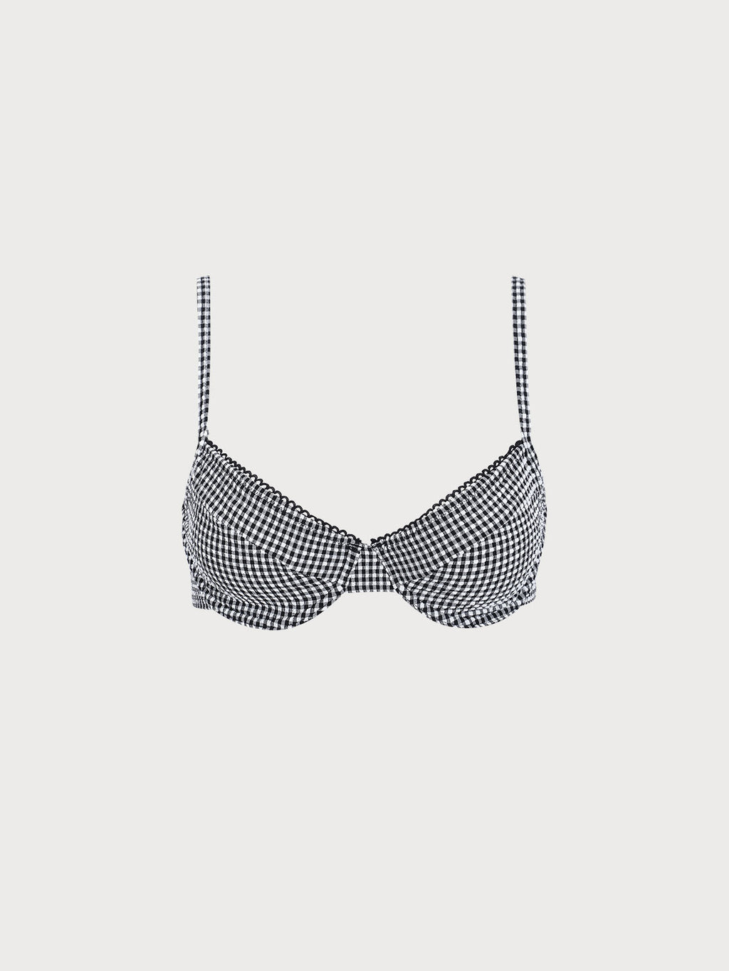 Black Gingham Lace Underwire Bikini Top