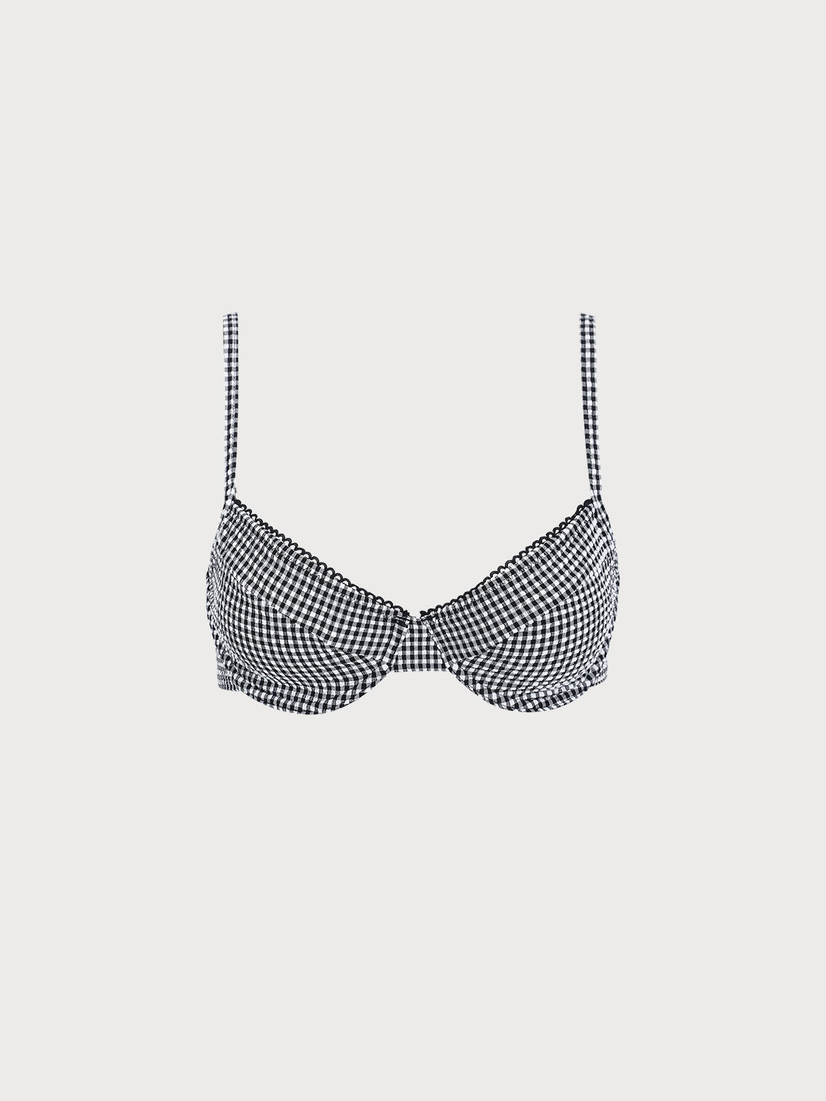 Black Gingham Lace Underwire Bikini Top