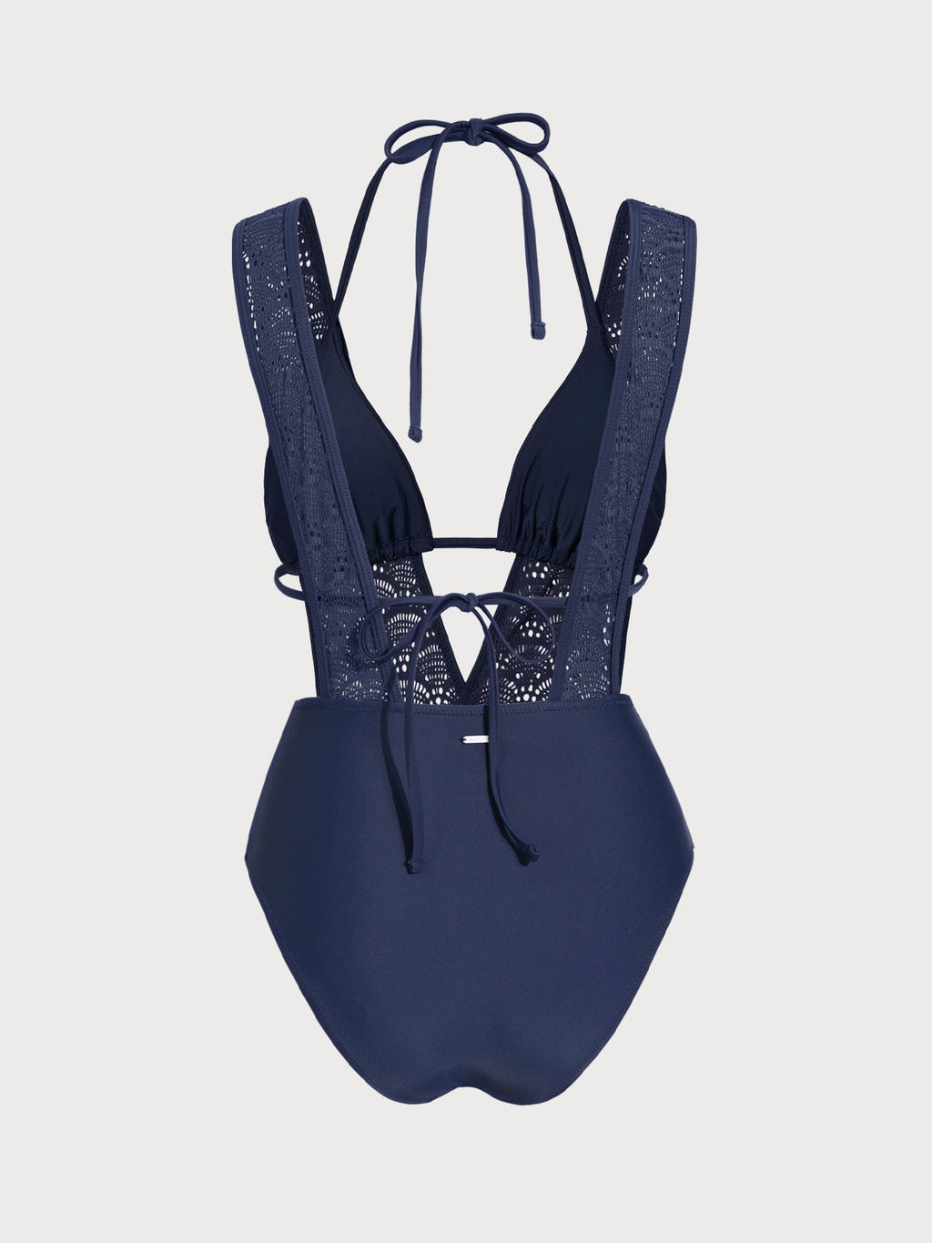 Navy Lace Plunge Tie-Waist One-Piece Swimsuit