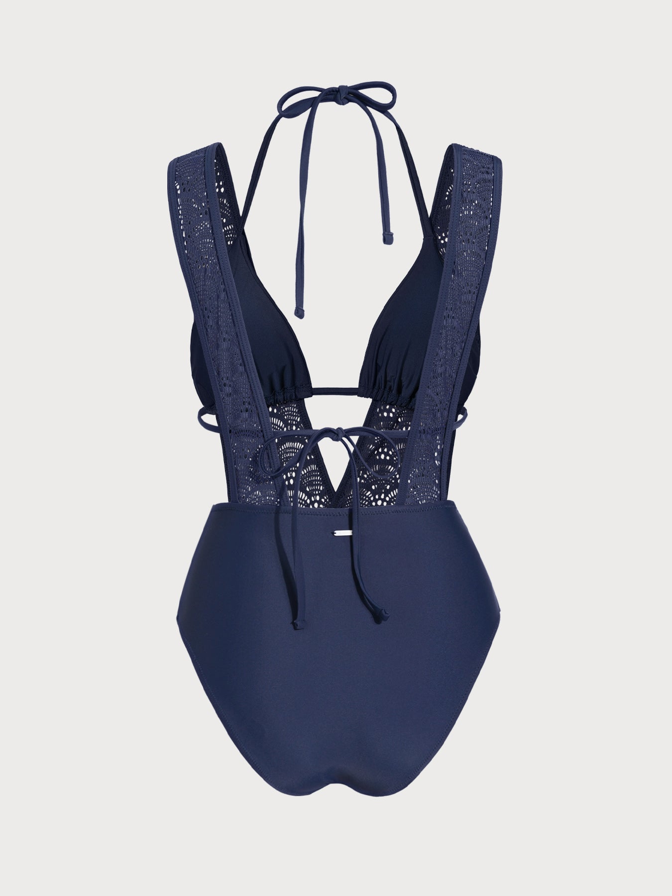 Navy Lace Plunge Tie-Waist One-Piece Swimsuit
