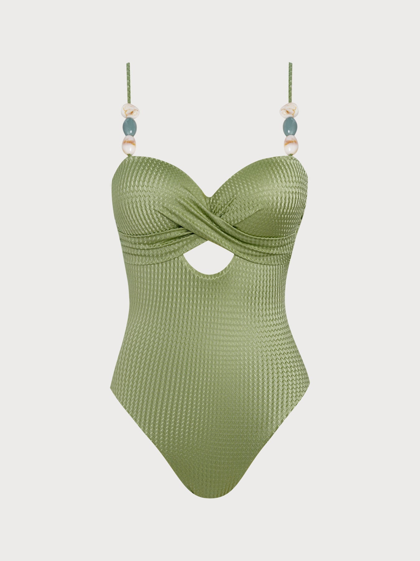 Green Textured X Cross One Piece Swimwear