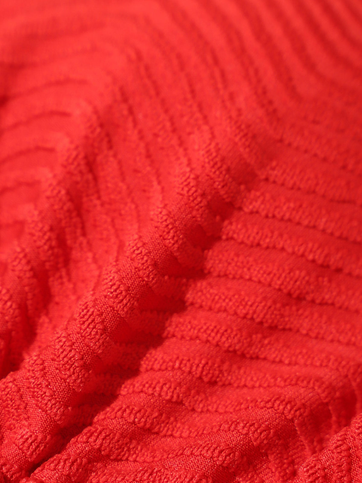 Red Textured One Shoulder One-Piece Swimsuit