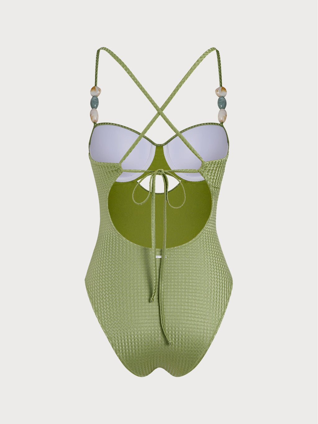 Green Textured X Cross One Piece Swimwear
