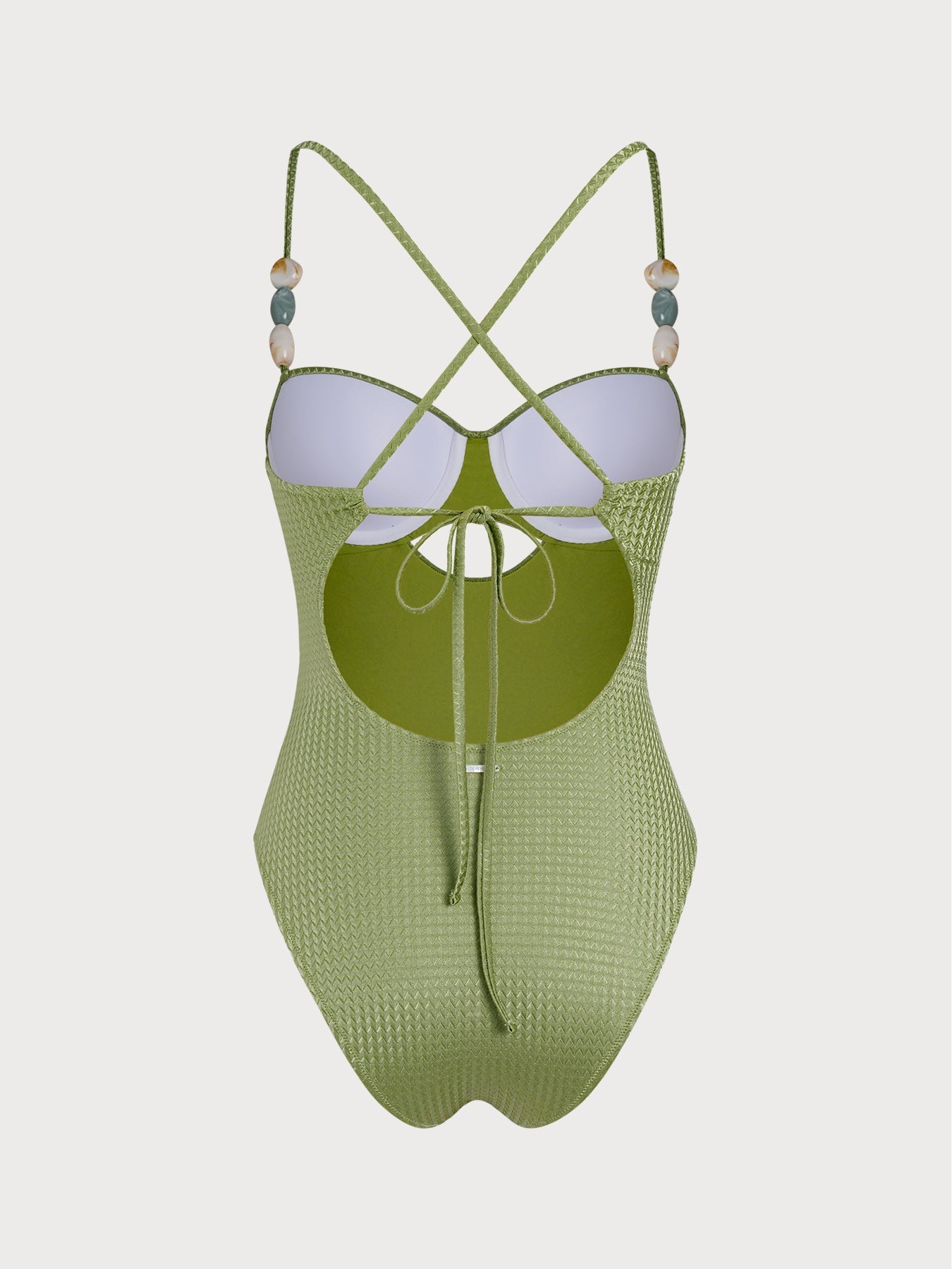 Green Textured X Cross One Piece Swimwear