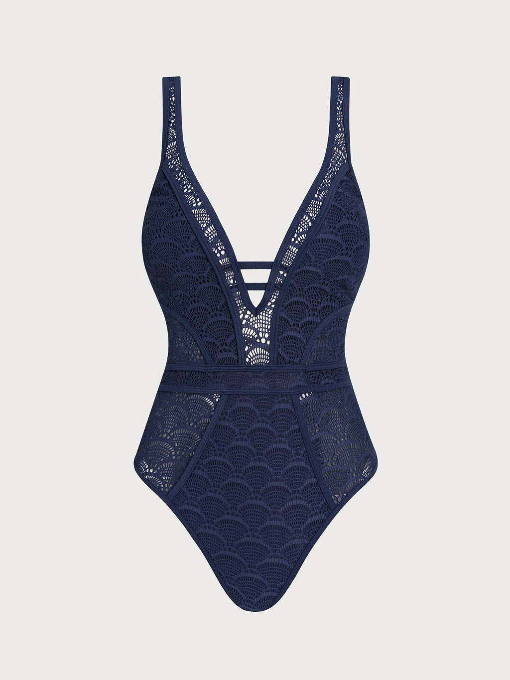 Navy Lace V-Neck One-Piece Swimsuit